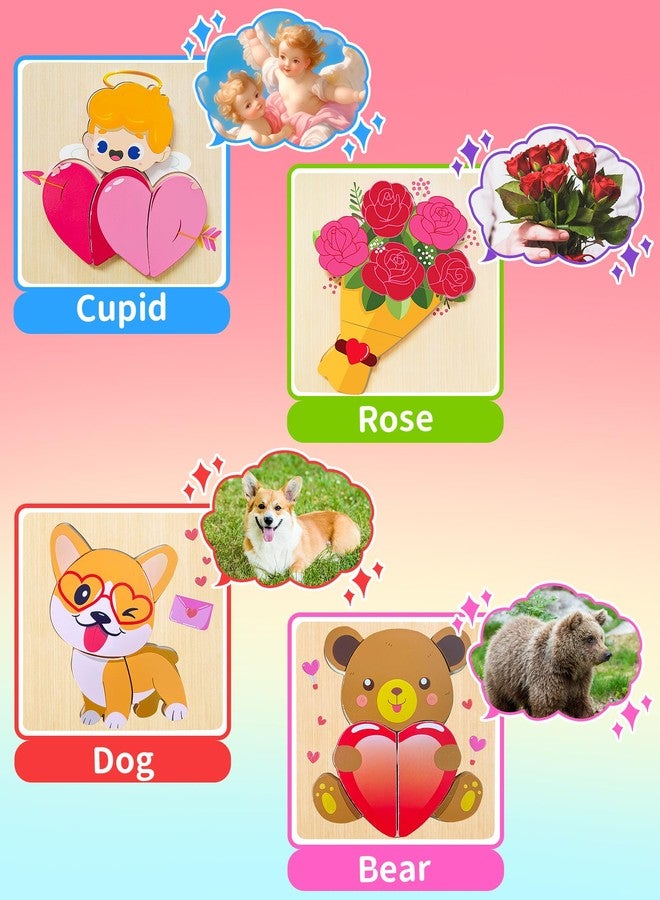Oomloid Toddler Valentines Wooden Puzzles Gifts for Kids, 4 Pack Valentines Day Toys Valentines Gifts for Kids Classroom, Valentines Day Party Favors for Toddlers Boys Girls - Image 4